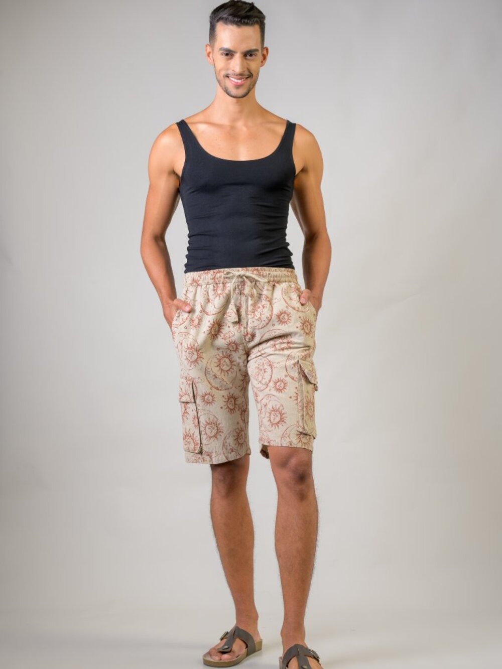 35.) Rhea Sun Moon Print Shorts